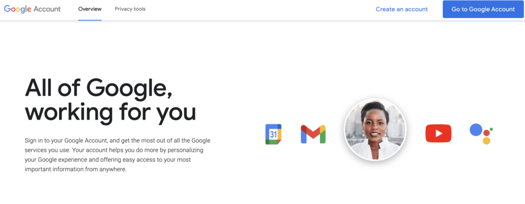 Google Account homepage